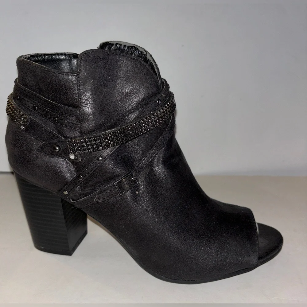 Rampage Women's Meera Peep Toe Rhinestone Glitz Buckle Strap Ankle Bootie 7 1/2M